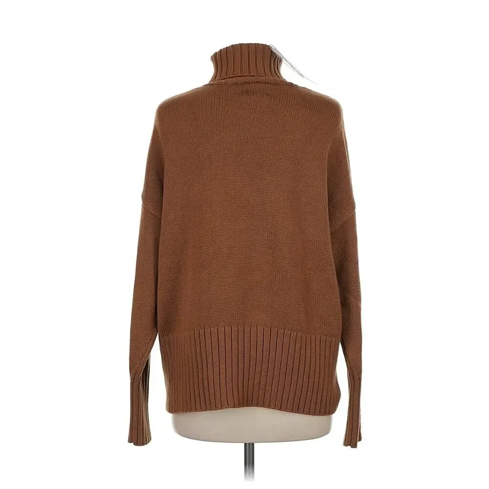 NWT ANR Alp N Rock Funnel Turtle Neck Brown Cotton Fisherman Sweater M